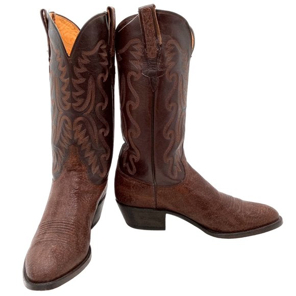 Vintage Lucchese Cowboy Boots Brown Exotic Leather Mens 8.5 D Custom Western main image 14